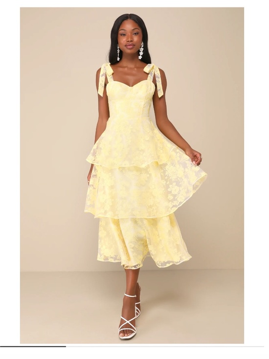 Lulus Dresses & Skirts - Yellow Burnout Tie-Strap Bustier Midi Dress
